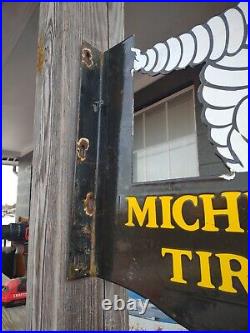 Vintage Michelin Tires Porcelain Enamel Flange Gas Oil Sign Double Sided