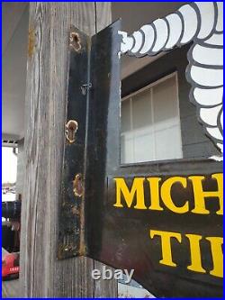 Vintage Michelin Tires Porcelain Enamel Flange Gas Oil Sign Double Sided