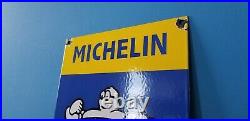 Vintage Michelin Tires Porcelain Gas Bibendum Service Auto Chevrolet Ford Sign