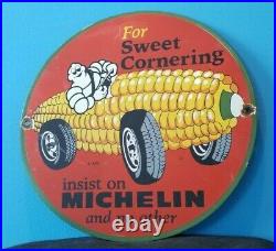 Vintage Michelin Tires Porcelain Gas Bibendum Service Auto Sweet Cornering Sign