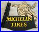 Vintage-Michelin-Tires-Porcelain-Sign-Bibendum-Flange-Double-Sided-Motor-Oil-Gas-01-du