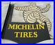 Vintage-Michelin-Tires-Porcelain-Sign-Bibendum-Flange-Double-Sided-Motor-Oil-Gas-01-elm