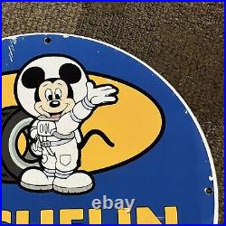Vintage Michelin Tires Porcelain Sign Gas Oil Mickey Mouse Service Parts Pump Ad