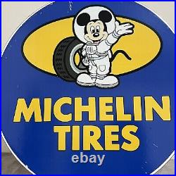 Vintage Michelin Tires Porcelain Sign Gas Oil Mickey Mouse Service Parts Pump Ad
