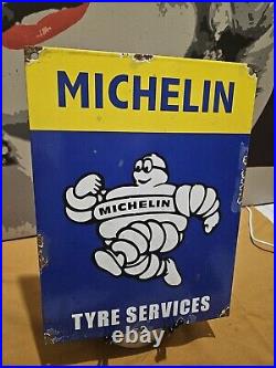 Vintage Michelin Tires Porcelain Tyre Services Station Pump Gas & Oil Sign