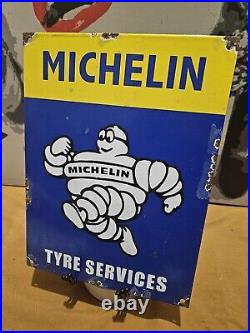 Vintage Michelin Tires Porcelain Tyre Services Station Pump Gas & Oil Sign