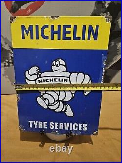 Vintage Michelin Tires Porcelain Tyre Services Station Pump Gas & Oil Sign