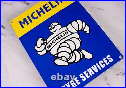Vintage Michelin Tires Porcelain Tyre Services Station Pump Gas & Oil Sign