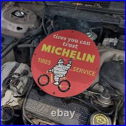 Vintage Michelin Tires Service''Tires You Can Trust'' Porcelain Gas & Oil Sign