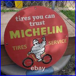 Vintage Michelin Tires Service''Tires You Can Trust'' Porcelain Gas & Oil Sign