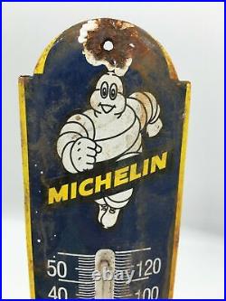 Vintage Michelin Tyres Porcelain Metal Enamel Gas Station Thermometer 11.5 in