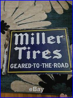 Vintage Miller Tires Porcelain Advertising Flange Sign