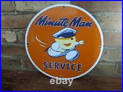 Vintage Minute Man Service Porcelain Advertising Sign Wheels Tire 12