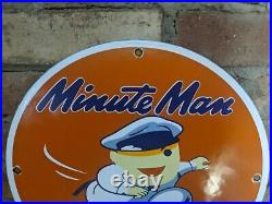 Vintage Minute Man Service Porcelain Advertising Sign Wheels Tire 12