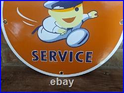 Vintage Minute Man Service Porcelain Advertising Sign Wheels Tire 12