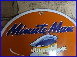 Vintage Minute Man Service Porcelain Station Sign Wheel Tire 12