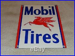 Vintage Mobil Mobilgas Tires + Pegasus 11 3/4 Porcelain Metal Gasoline Oil Sign