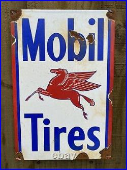 Vintage Mobil Tires Porcelain Metal Sign Gas Service Station Sales Pegasus Horse