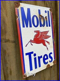 Vintage Mobil Tires Porcelain Metal Sign Gas Service Station Sales Pegasus Horse