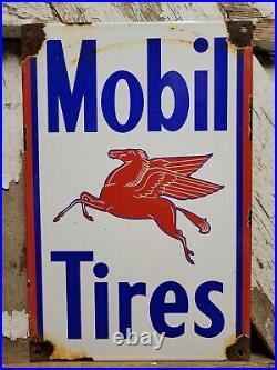 Vintage Mobil Tires Porcelain Sign Automotive Parts Garage Wheel Service Pegasus