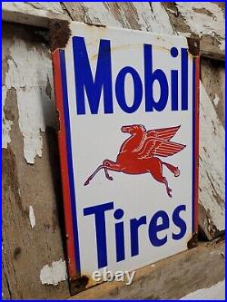 Vintage Mobil Tires Porcelain Sign Automotive Parts Garage Wheel Service Pegasus