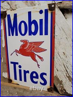 Vintage Mobil Tires Porcelain Sign Automotive Parts Garage Wheel Service Pegasus