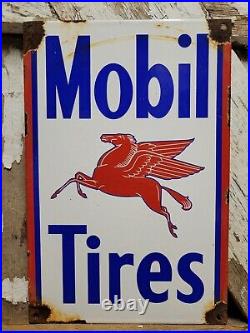 Vintage Mobil Tires Porcelain Sign Automotive Parts Garage Wheel Service Pegasus