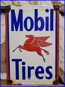 Vintage Mobil Tires Porcelain Sign Automotive Parts Garage Wheel Service Pegasus