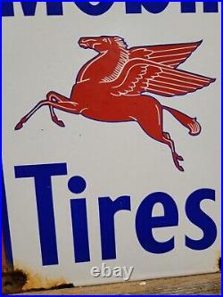 Vintage Mobil Tires Porcelain Sign Automotive Parts Garage Wheel Service Pegasus