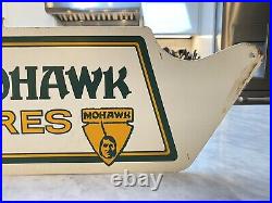 Vintage Mohawk Tires Metal Sign Gas Station Garage Indian Arrowhead Logo