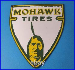 Vintage Mohawk Tires Sign Porcelain Service Mechanic Shop Gas Oil Pump Sign