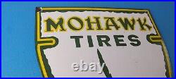 Vintage Mohawk Tires Sign Porcelain Service Mechanic Shop Gas Oil Pump Sign