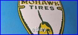 Vintage Mohawk Tires Sign Porcelain Service Mechanic Shop Gas Oil Pump Sign