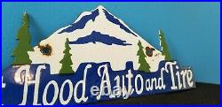 Vintage Mt Hood Auto And Tire Porcelain Gas Service Station Auto Pump Plate Sign