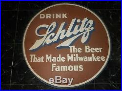 Vintage NOS SCHLITZ Beer Milwaukee WI Advertising Painted SPARE TIRE COVER SIGN