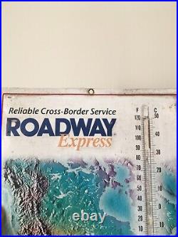 Vintage ORIGINAL Roadway Express TRUCK TIRE Sign Gas Oil SEMI OLD Thermometer