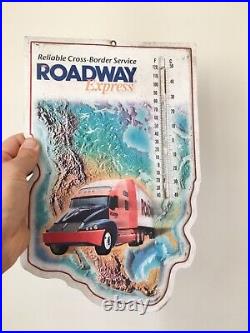 Vintage ORIGINAL Roadway Express TRUCK TIRE Sign Gas Oil SEMI OLD Thermometer