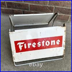 Vintage Old Firestone Tire Metal Advertising Display Stand Rack Sign Red/white