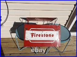 Vintage Old Firestone Tire Metal Advertising Display Stand Rack Sign Red/white