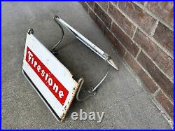 Vintage Old Firestone Tire Metal Advertising Display Stand Rack Sign Red/white