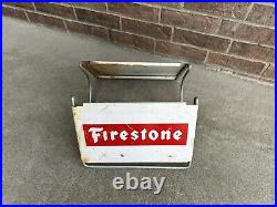 Vintage Old Firestone Tire Metal Advertising Display Stand Rack Sign Red/white