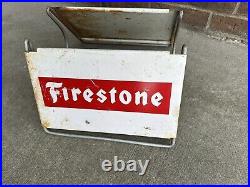 Vintage Old Firestone Tire Metal Advertising Display Stand Rack Sign Red/white