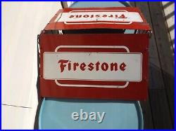 Vintage Old Firestone Tire Metal Advertising Display Stand Rack Sign Red/white