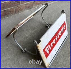 Vintage Old Firestone Tire Metal Advertising Display Stand Rack Sign Red/white