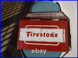 Vintage Old Firestone Tire Metal Advertising Display Stand Rack Sign Red/white