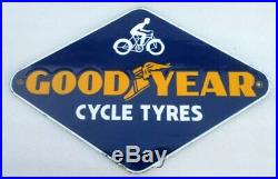 Vintage Old Good Year Cycle Tyre Rhombus Cut Shop Display Porcelain Enamel Sign