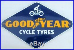 Vintage Old Good Year Cycle Tyre Rhombus Cut Shop Display Porcelain Enamel Sign