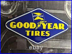 Vintage Old Goodyear Tires Porcelain Metal Sign Service Gas Station Tires