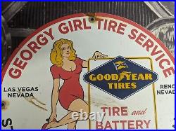 Vintage Old Goodyear Tires Porcelain Metal Sign Service Gas Station Tires