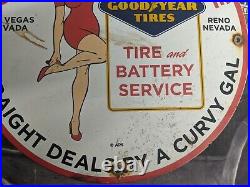 Vintage Old Goodyear Tires Porcelain Metal Sign Service Gas Station Tires